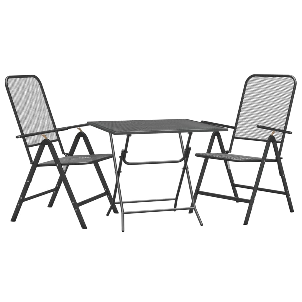 Set de comedor de jardín 3 pzas malla metal expandido antracita