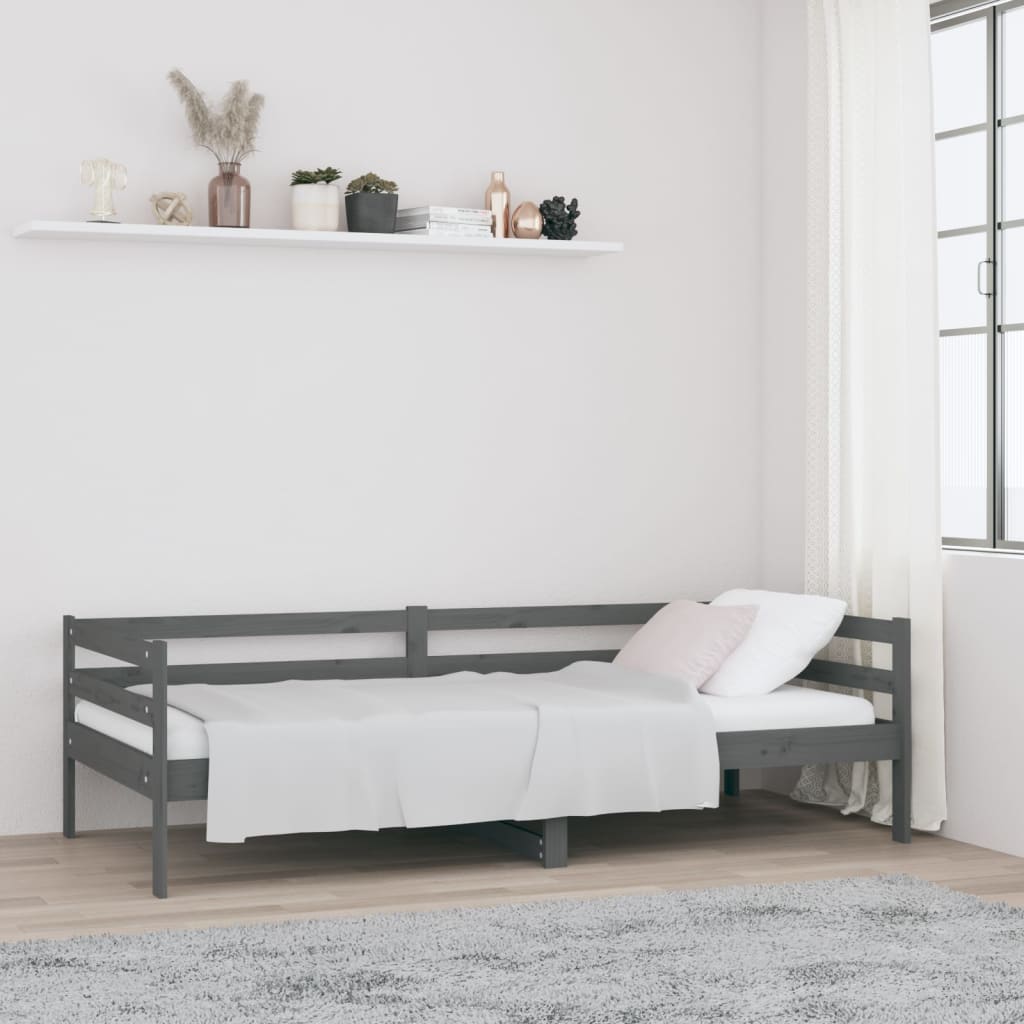 Vetonek Sofá cama sin colchón madera maciza de pino gris 90x190 cm