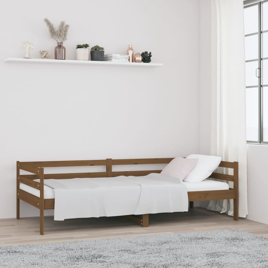 Vetonek Sofá cama sin colchón madera maciza pino marrón miel 90x190 cm