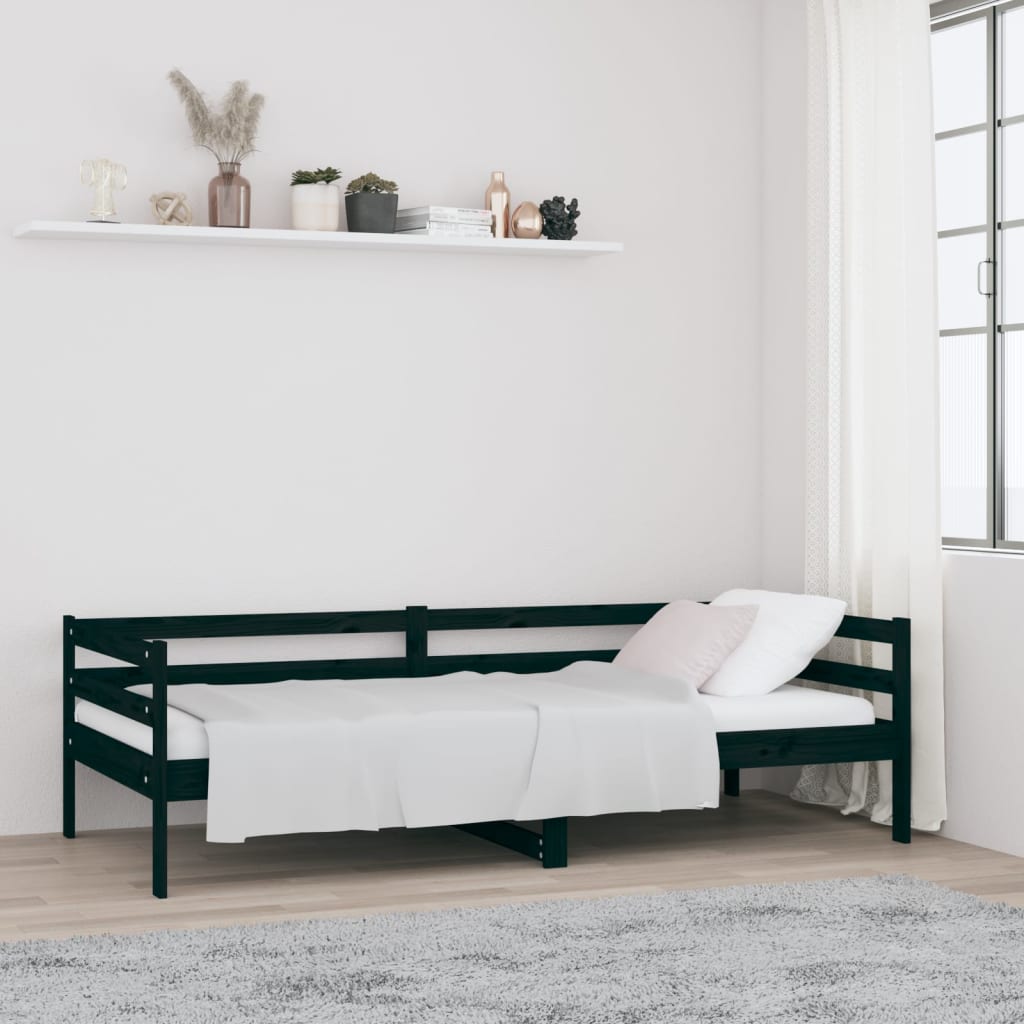 Vetonek Sofá cama sin colchón madera maciza de pino negro 90x190 cm