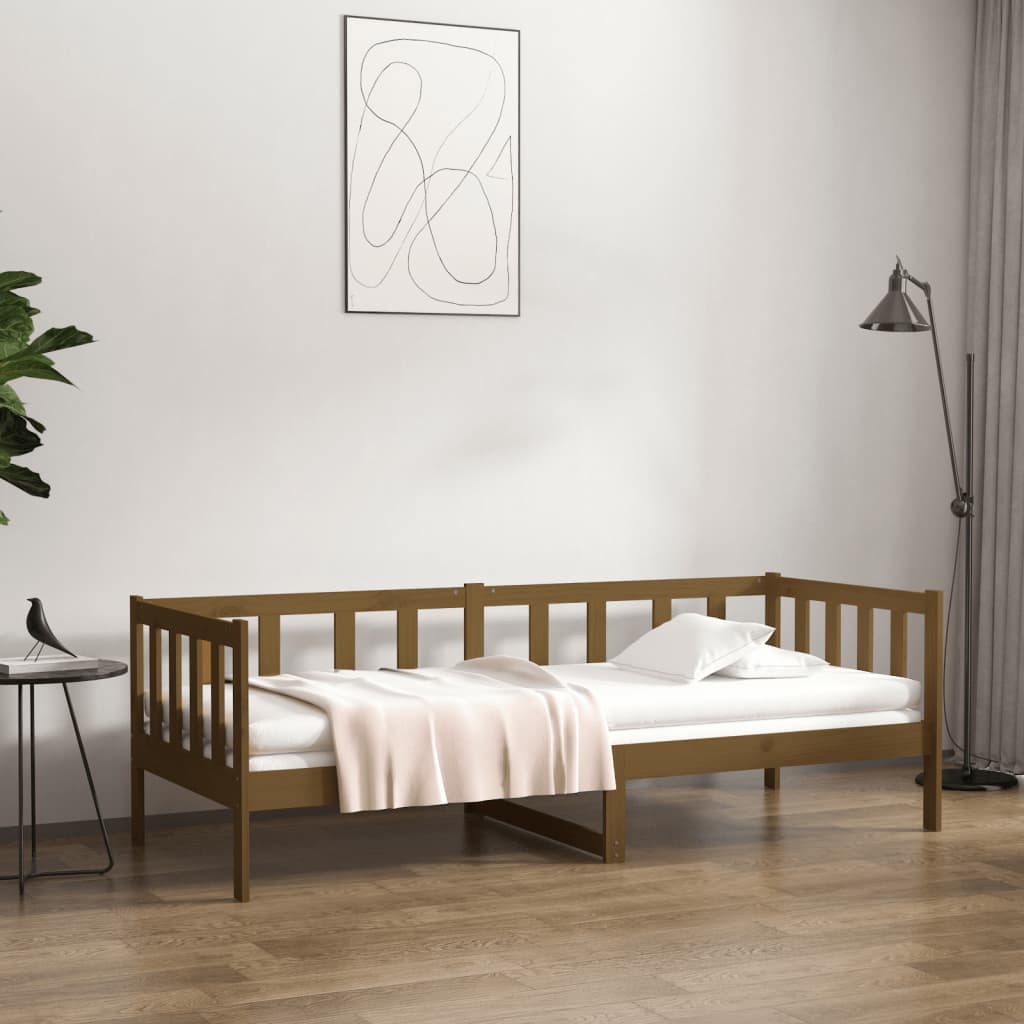 Vetonek Sofá cama sin colchón madera maciza pino marrón miel 90x190 cm