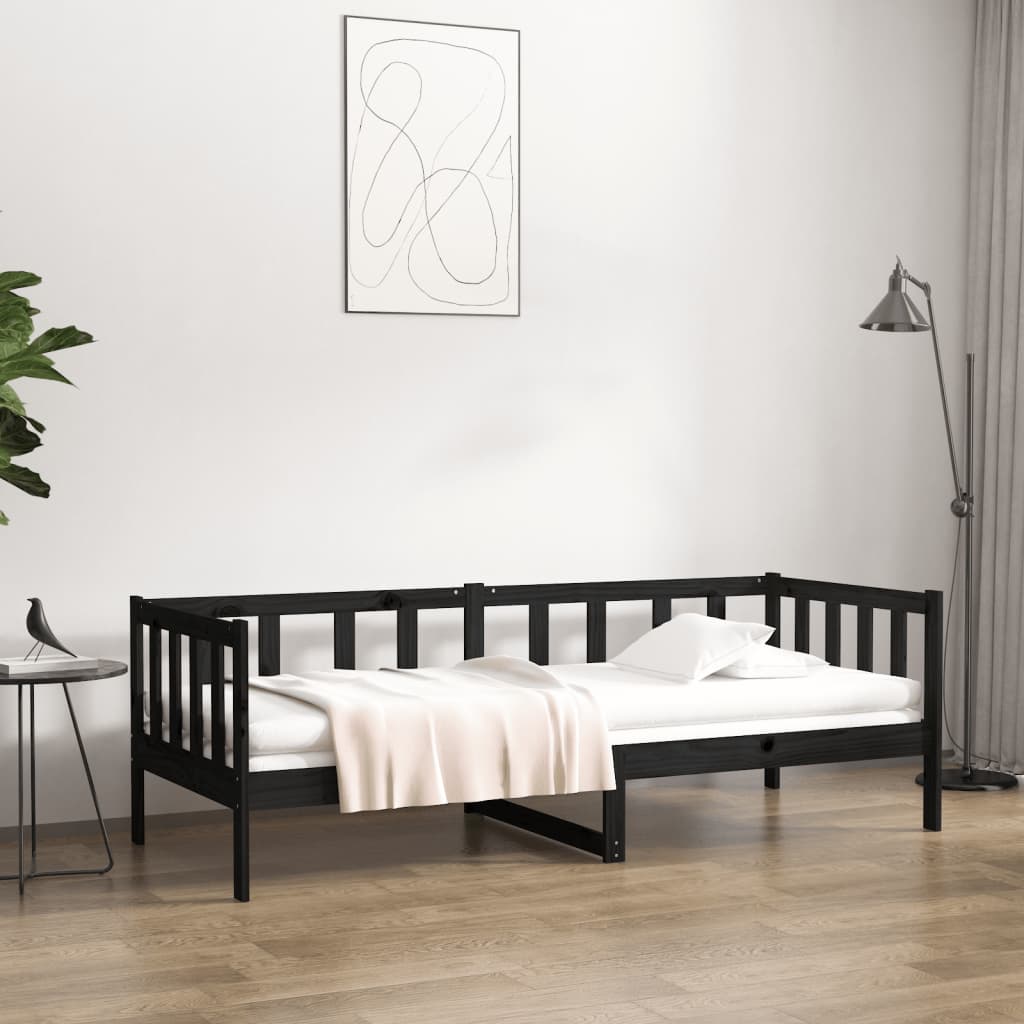 Vetonek Sofá cama sin colchón madera maciza de pino negro 90x190 cm