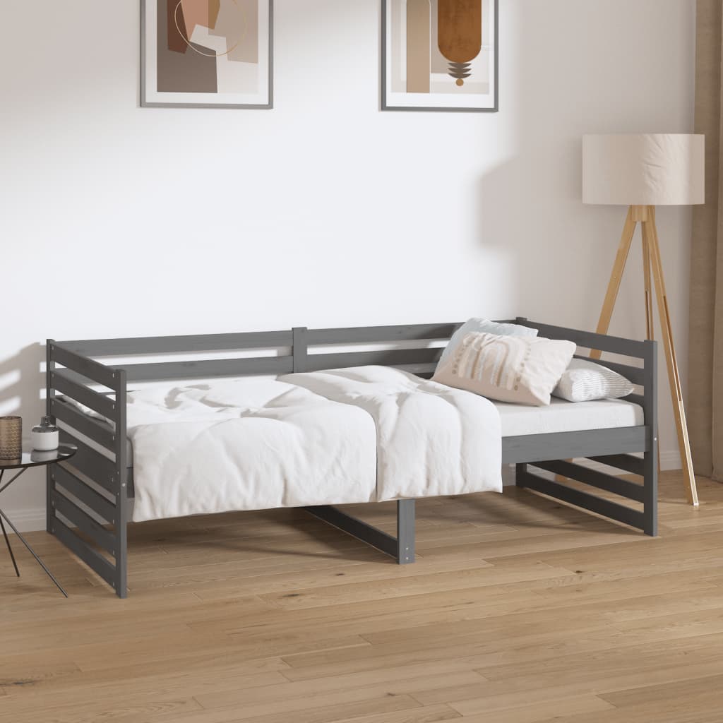 Vetonek Sofá cama sin colchón madera maciza de pino gris 90x190 cm