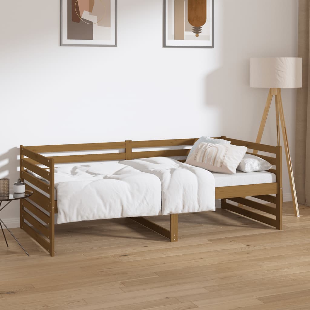 Vetonek Sofá cama sin colchón madera maciza pino marrón miel 90x190 cm