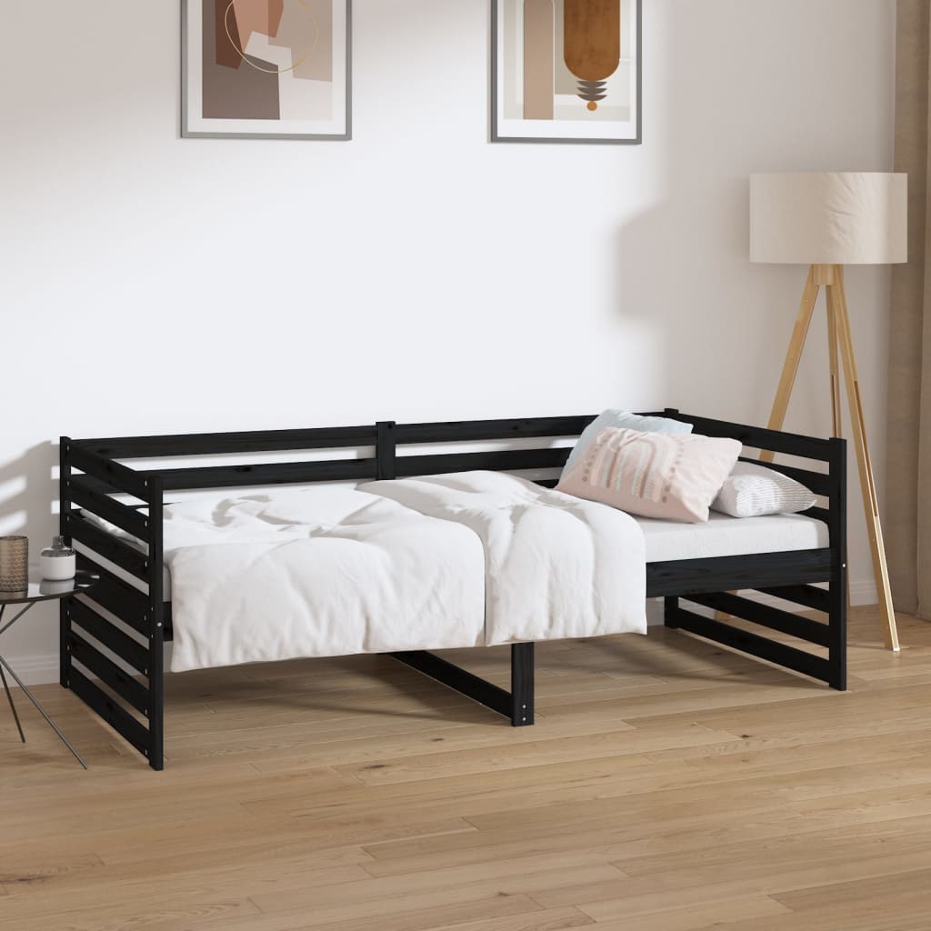 Vetonek Sofá cama sin colchón madera maciza de pino negro 90x190 cm