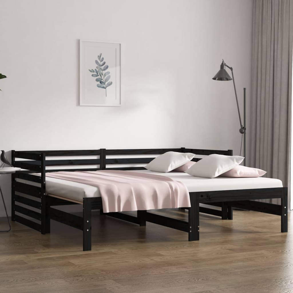 Vetonek Sofá cama extraíble sin colchón negro 2x(90x190) cm