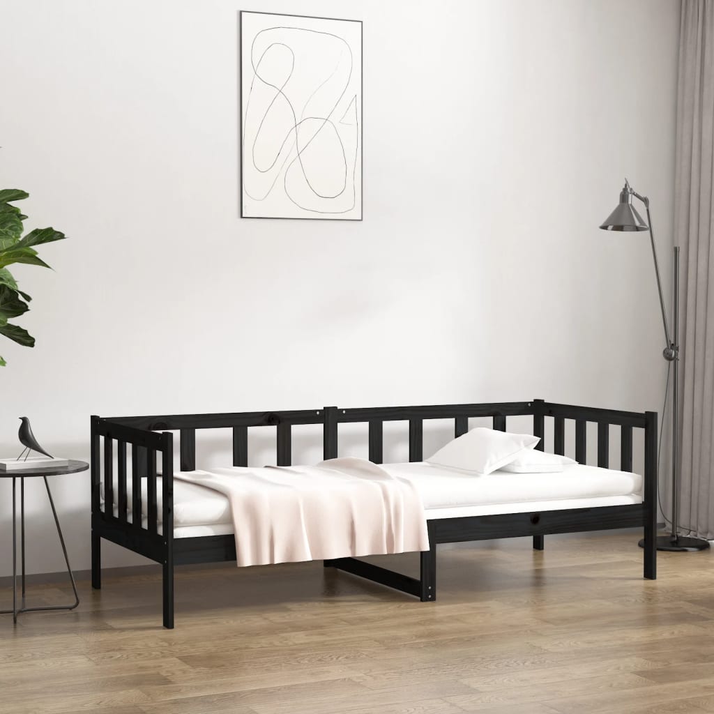 Vetonek Sofá cama sin colchón madera maciza de pino negro 80x200 cm