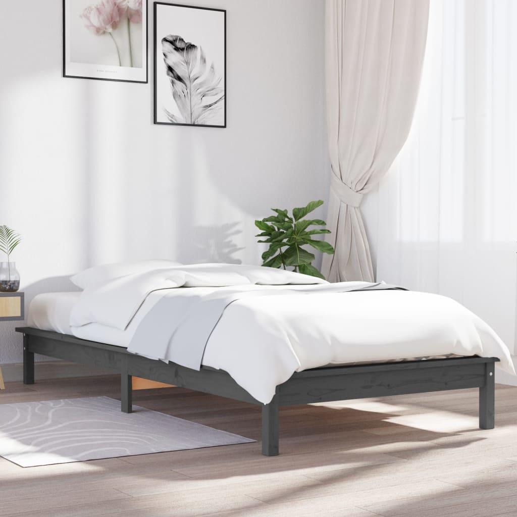 Vetonek Estructura de cama madera maciza de pino gris 90x200 cm