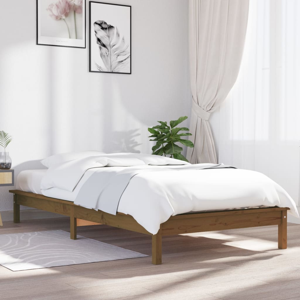 Vetonek Estructura de cama madera maciza pino marrón miel 90x200 cm