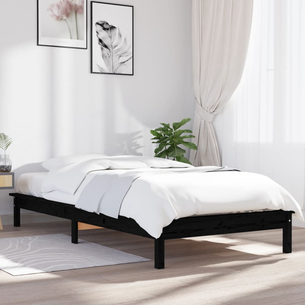 Vetonek Estructura de cama madera maciza de pino negra 90x200 cm