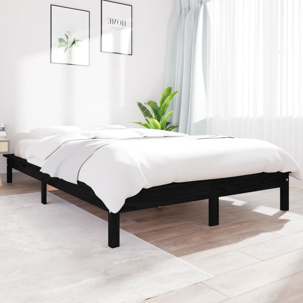 Vetonek Estructura de cama madera maciza de pino negra 120x200 cm