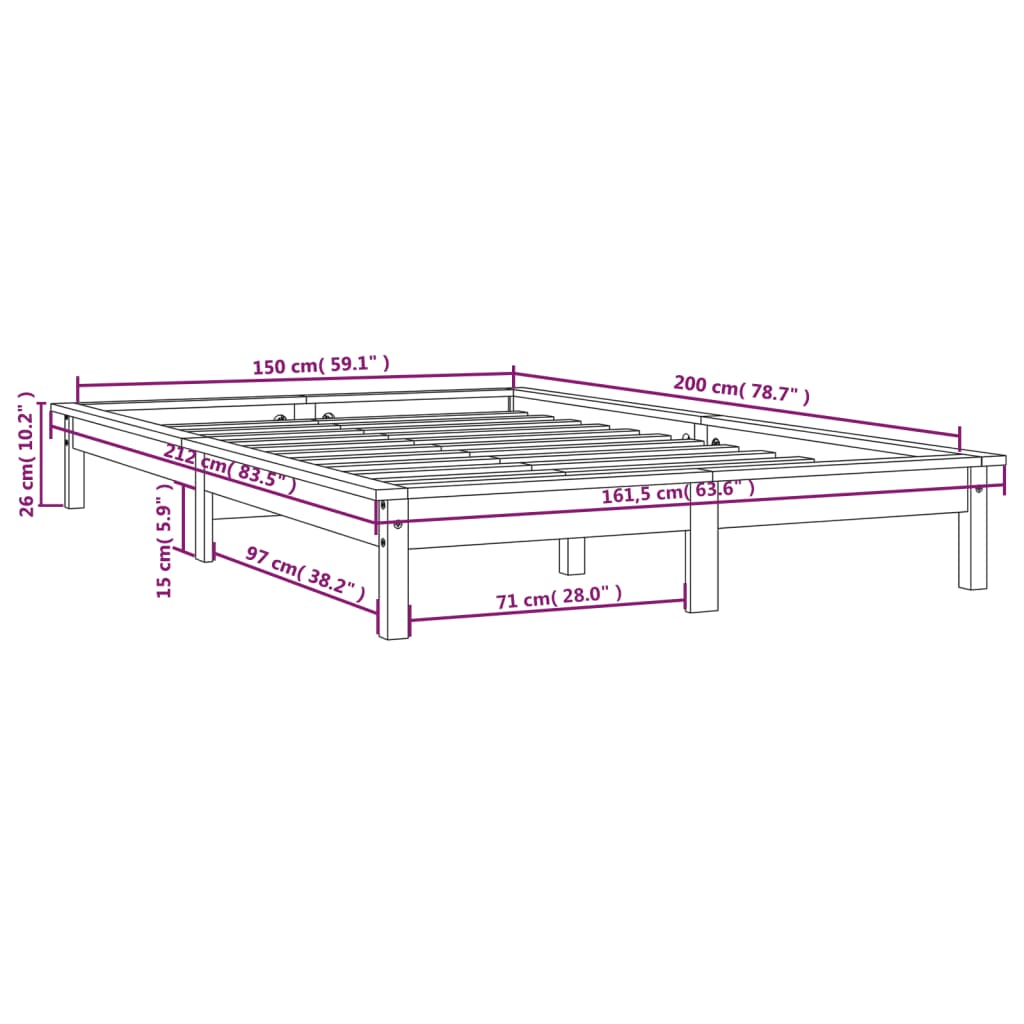 Estructura cama madera maciza de pino marrón miel 150x200 cm