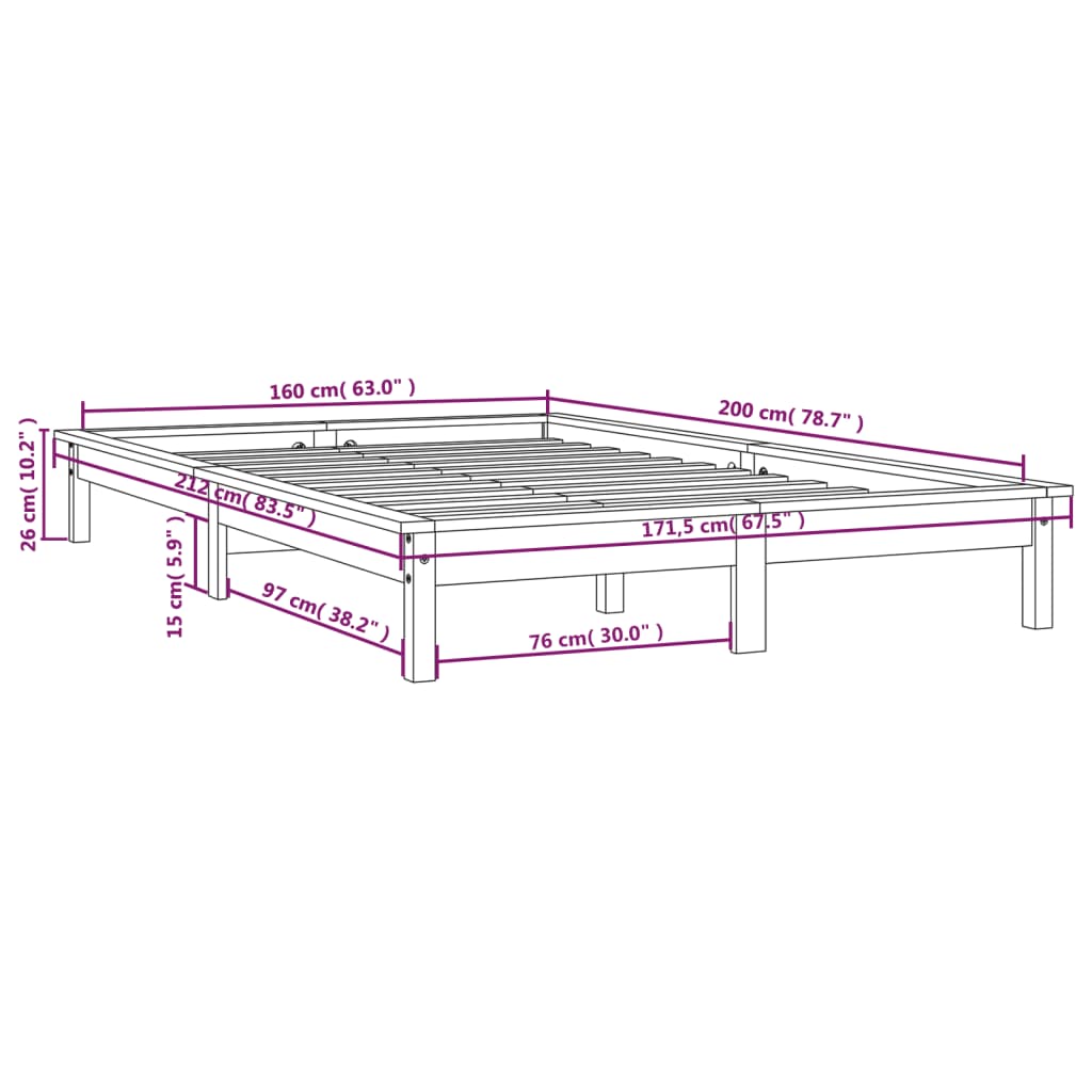 Estructura de cama madera maciza de pino marrón miel 160x200 cm