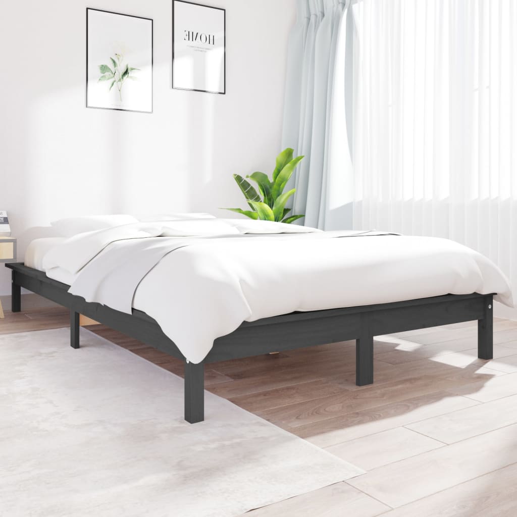 Vetonek Estructura de cama madera maciza de pino gris 180x200 cm