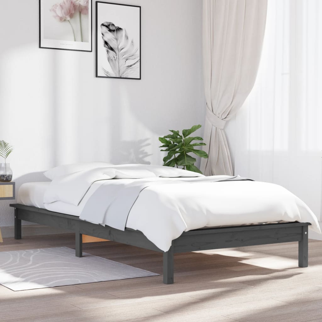 Vetonek Estructura de cama madera maciza pino gris 75x190 cm