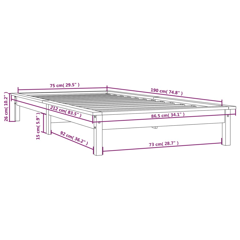 Estructura de cama madera maciza pino gris 75x190 cm