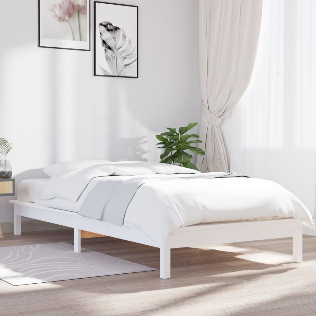 Vetonek Estructura cama individual madera maciza pino blanco 90x190 cm