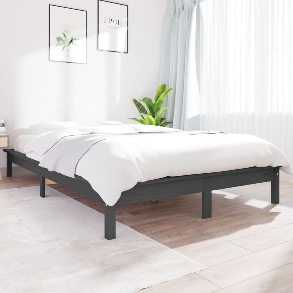 Vetonek Estructura de cama madera maciza de pino gris 120x190 cm