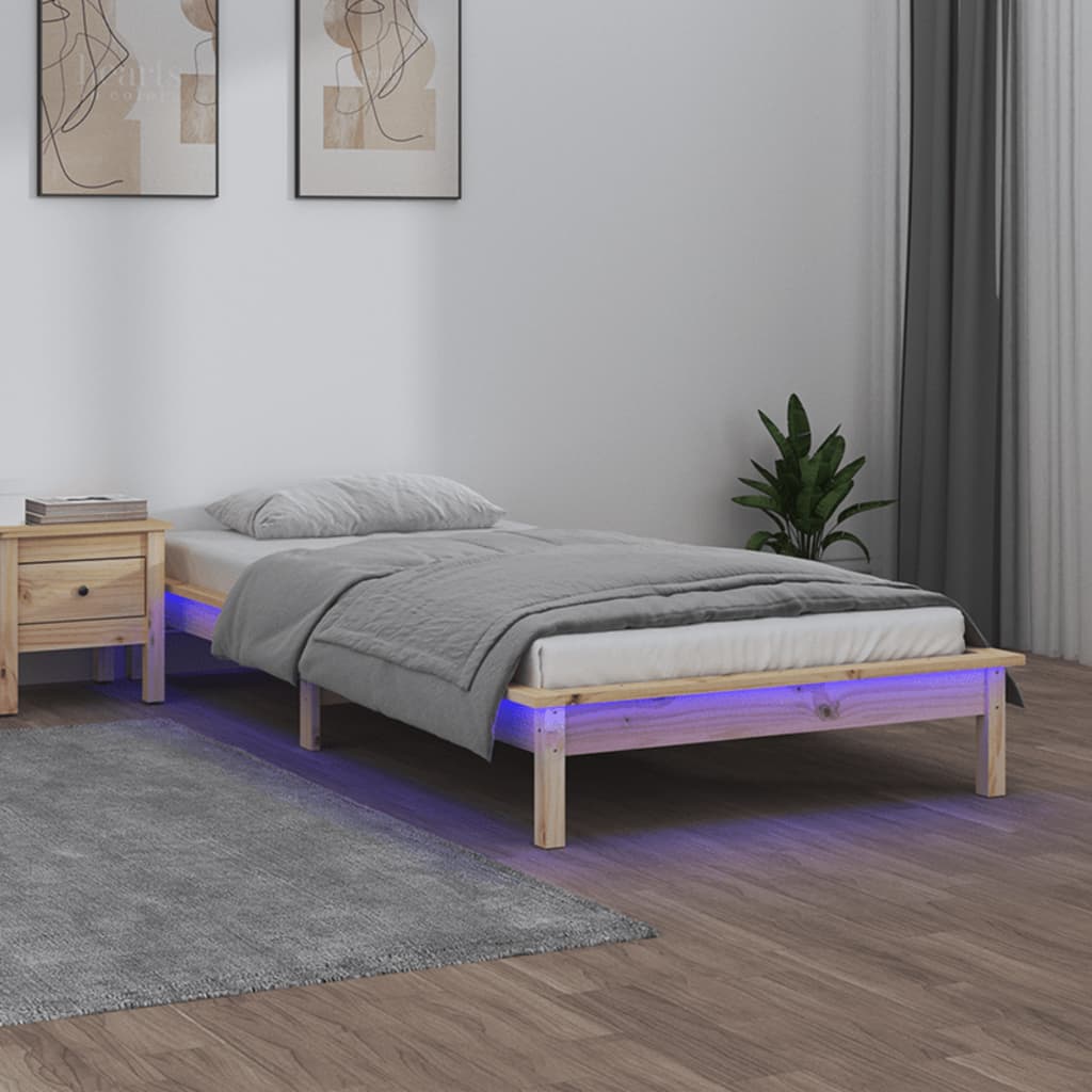 Vetonek Estructura de cama LED sin colchón madera maciza 90x200 cm