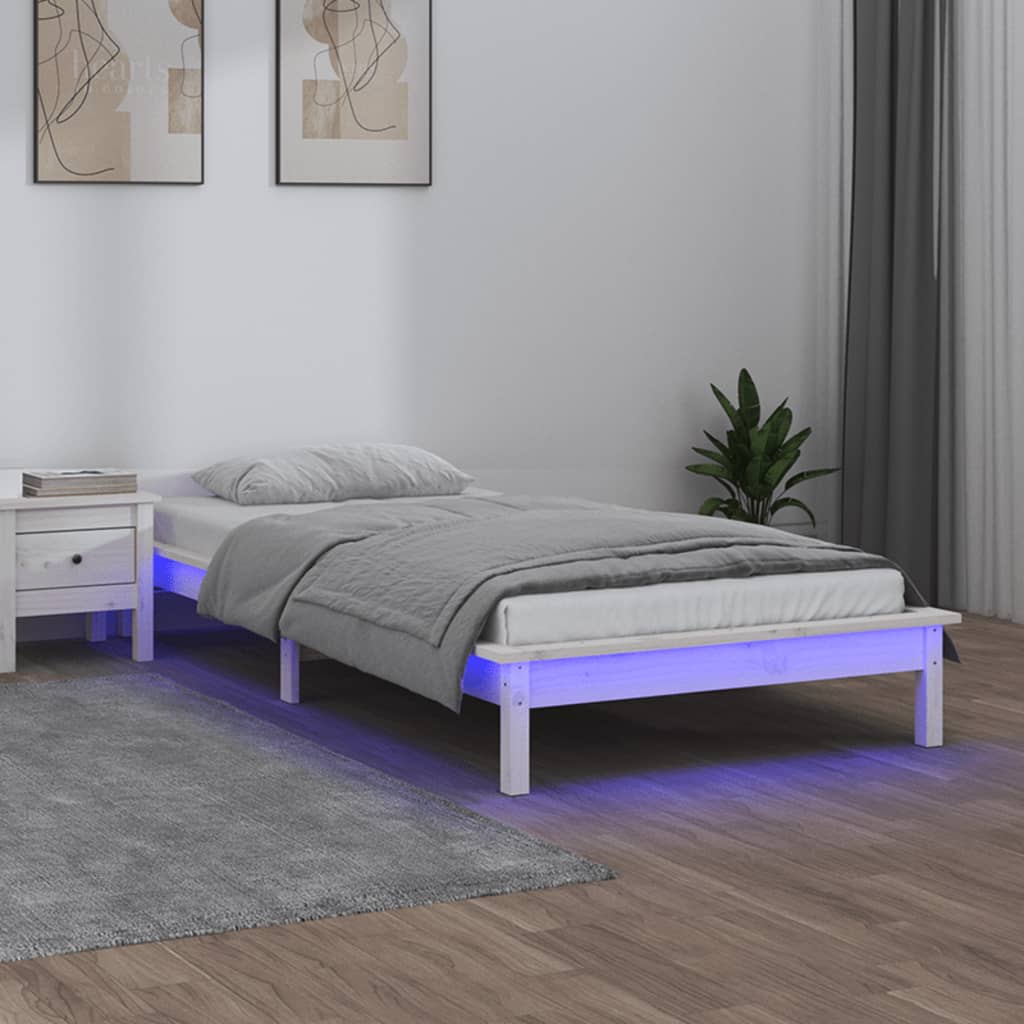 Vetonek Estructura cama LED sin colchón madera maciza blanco 100x200 cm