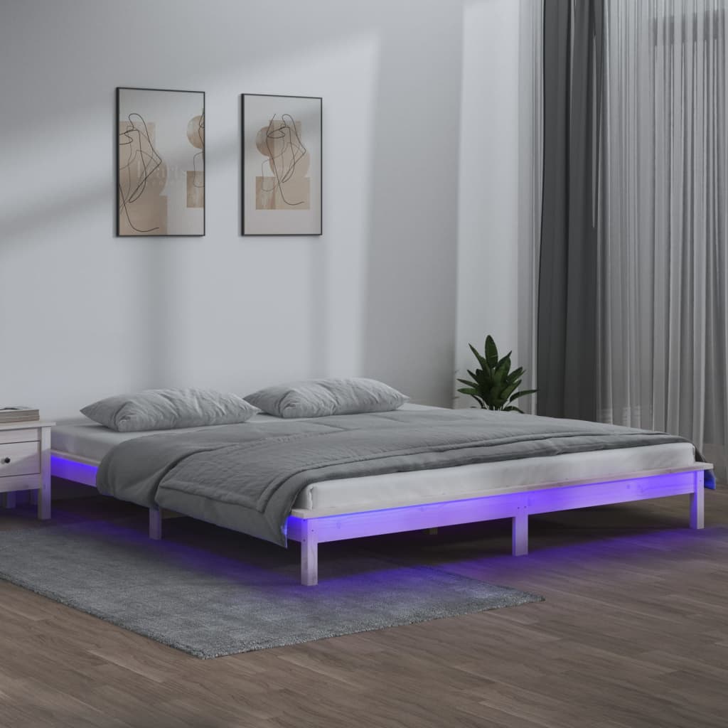 Vetonek Estructura cama LED sin colchón madera maciza blanco 120x200 cm