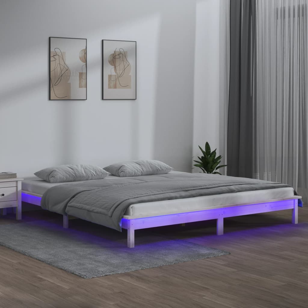 Vetonek Estructura cama LED sin colchón madera maciza blanco 160x200 cm