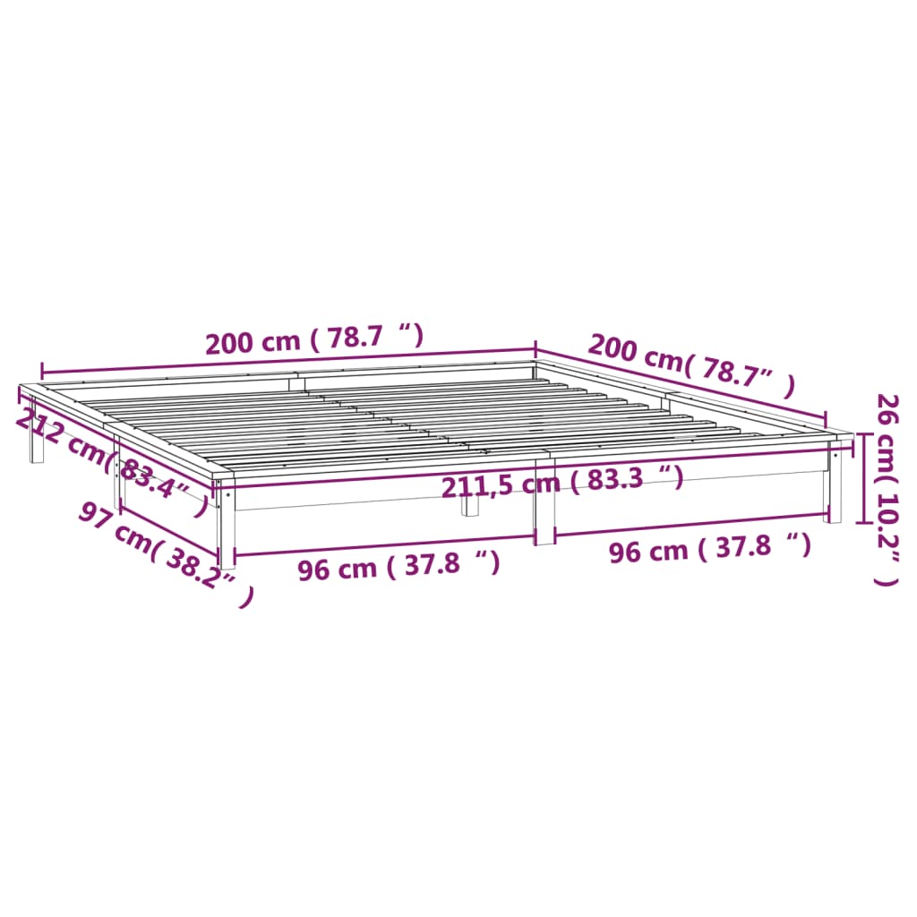 Structure LED Bed Without Mattress White Wood 200x200 cm