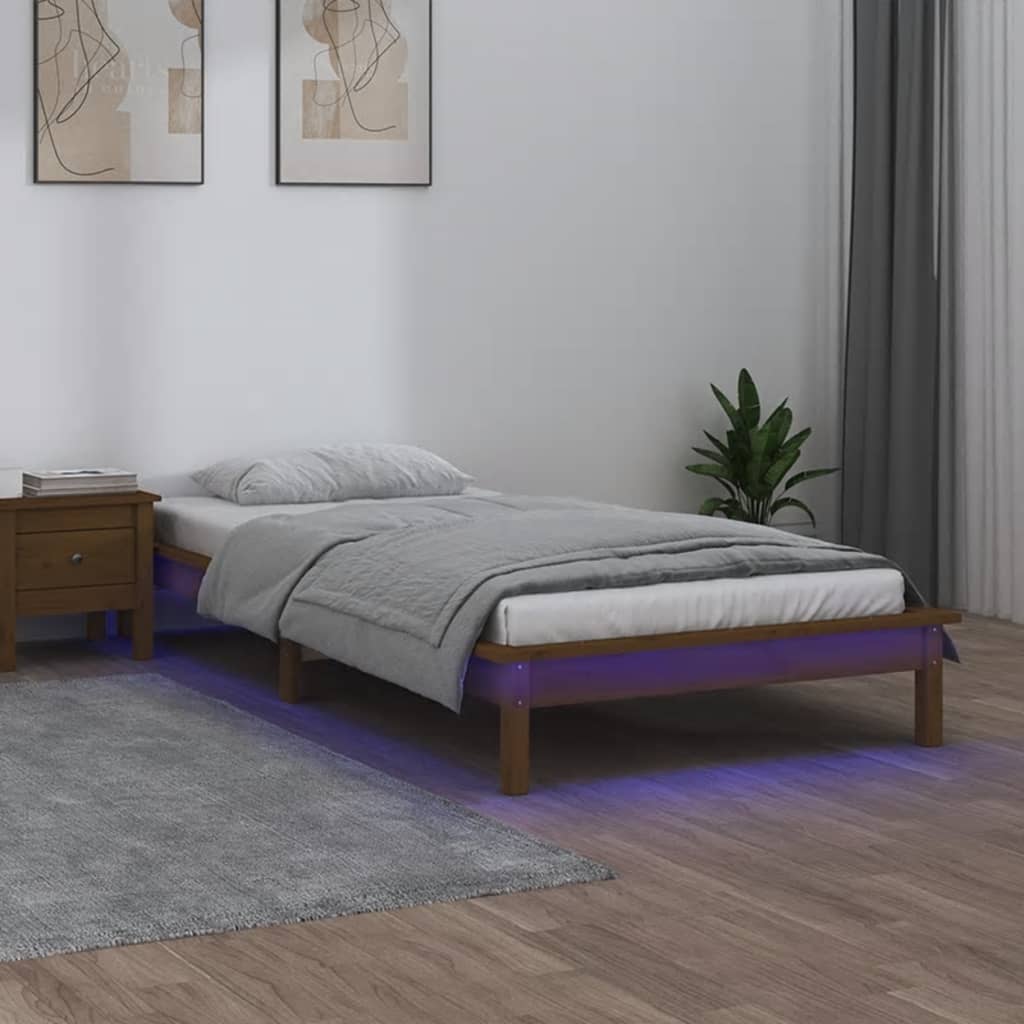 Vetonek Estructura cama individual madera maciza marrón miel 75x190 cm