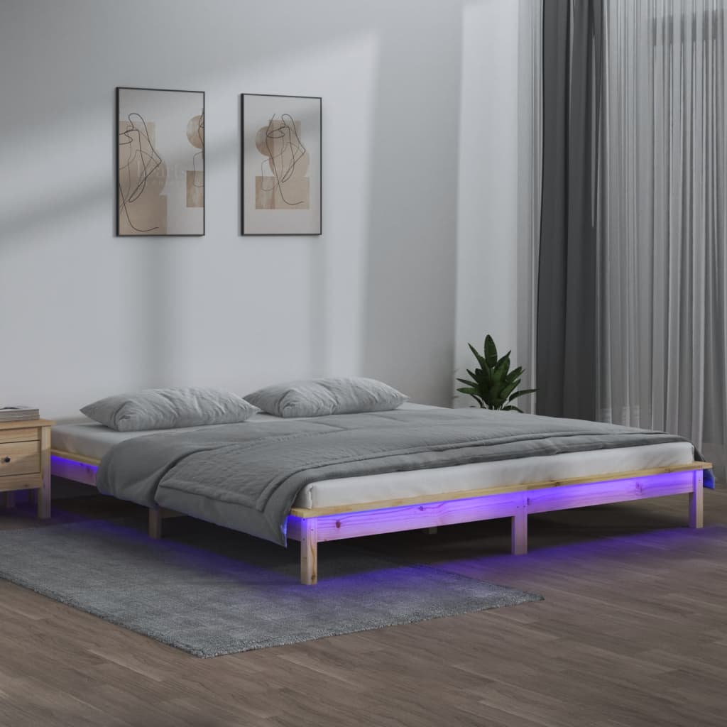 Vetonek Estructura de cama LED sin colchón madera maciza 140x190 cm