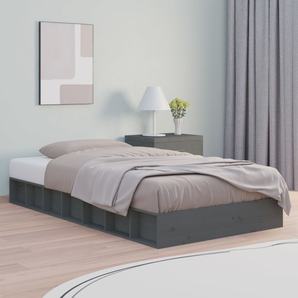 Vetonek Estructura cama individual pequeña madera maciza gris 75x190 cm