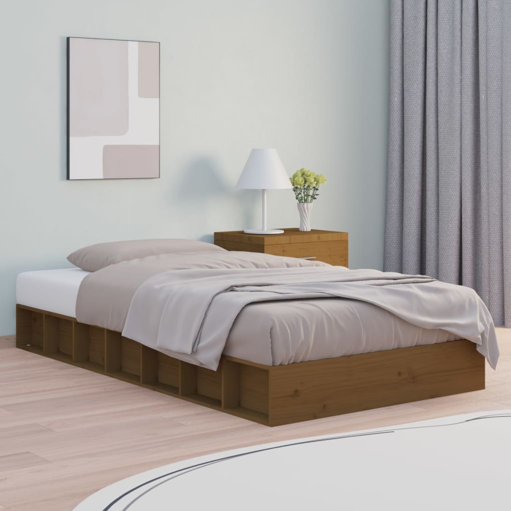 Vetonek Estructura cama individual madera maciza marrón miel 75x190 cm