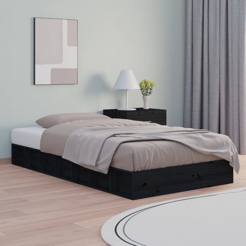 Vetonek Estructura cama madera maciza individual negro 75x190 cm