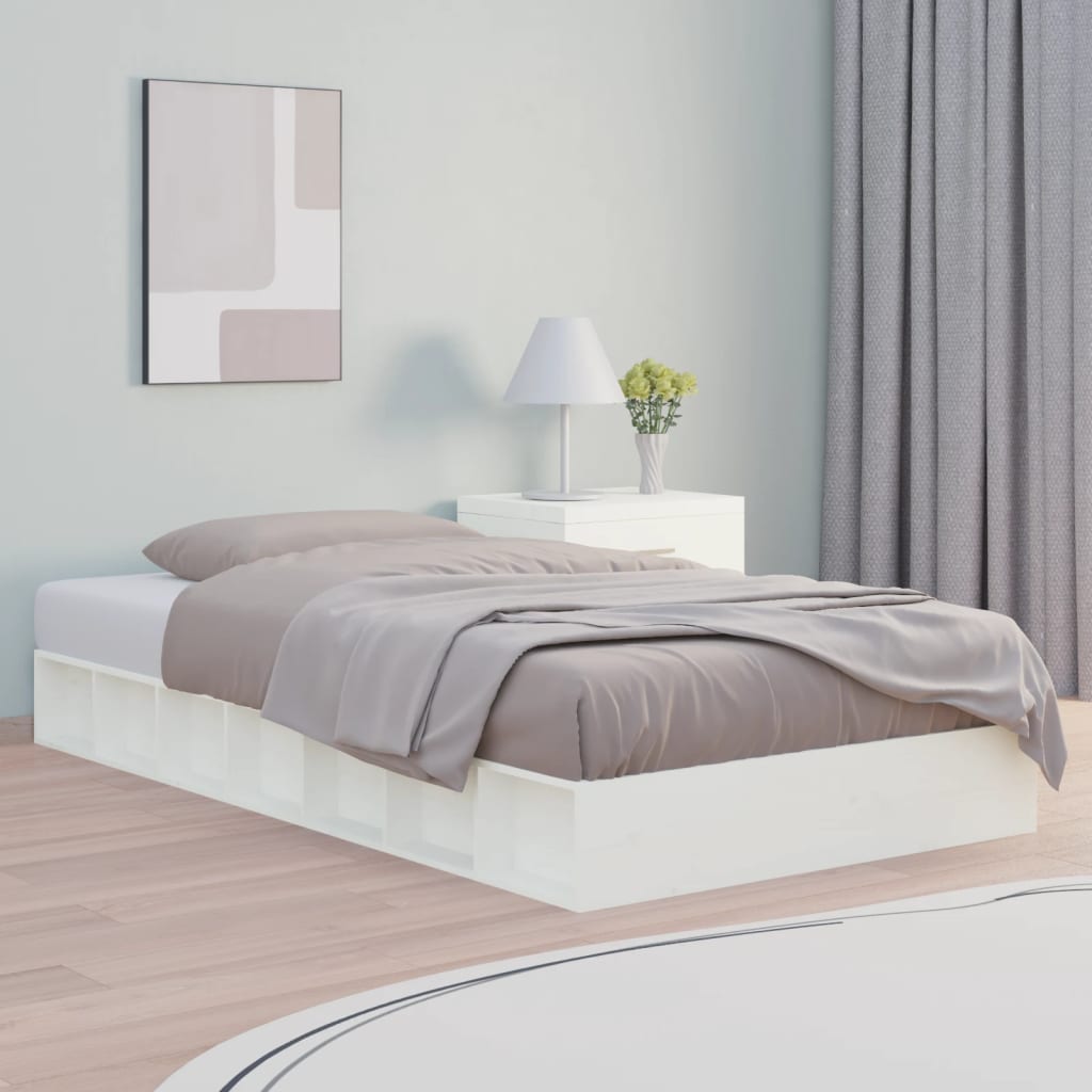 Vetonek Estructura cama doble pequeña madera maciza blanco 120x190 cm