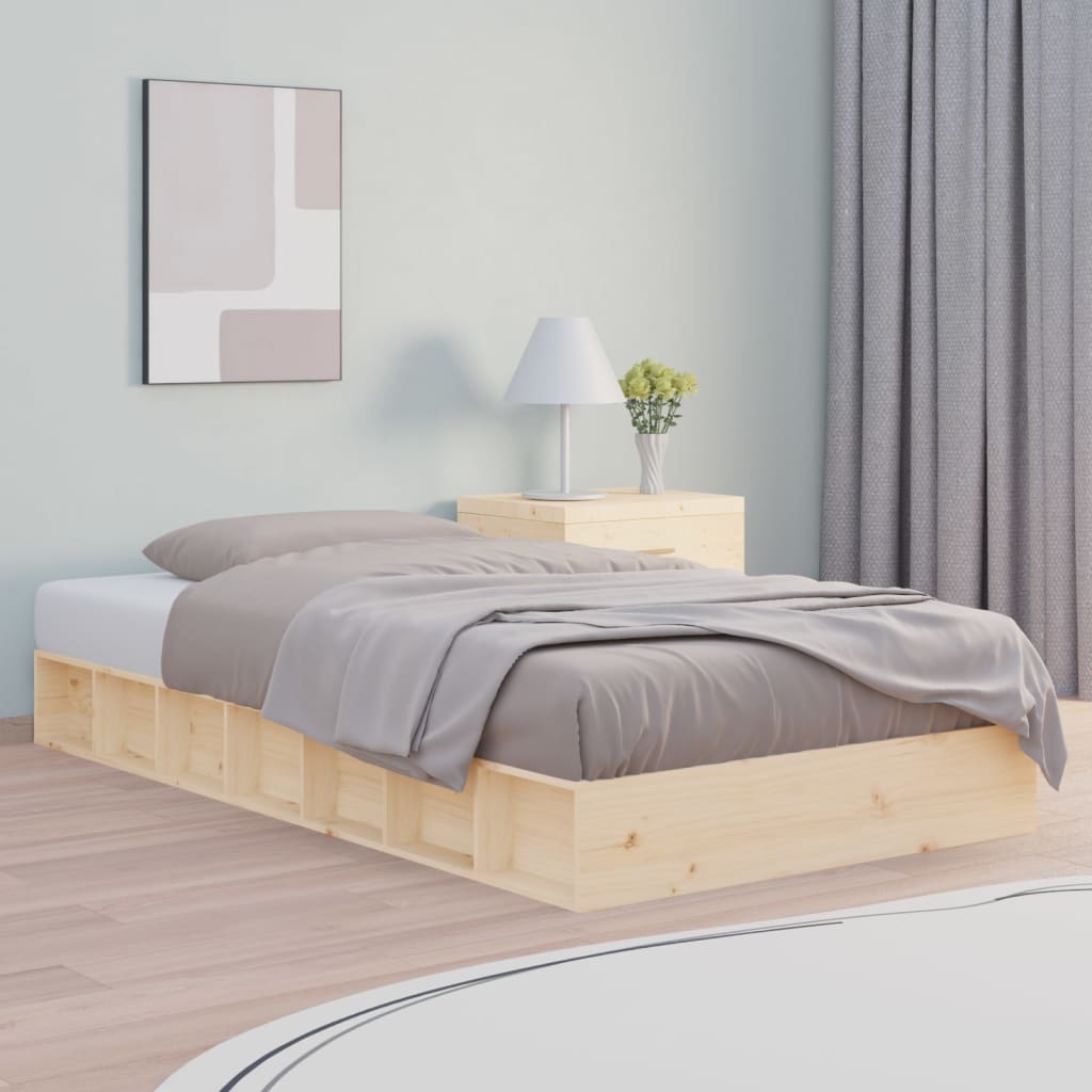 Vetonek Estructura cama doble pequeña madera maciza 135x190 cm