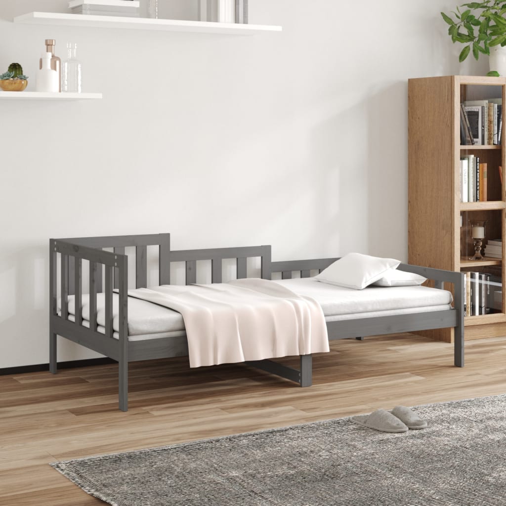 Vetonek Sofá cama madera maciza de pino gris 90x200 cm