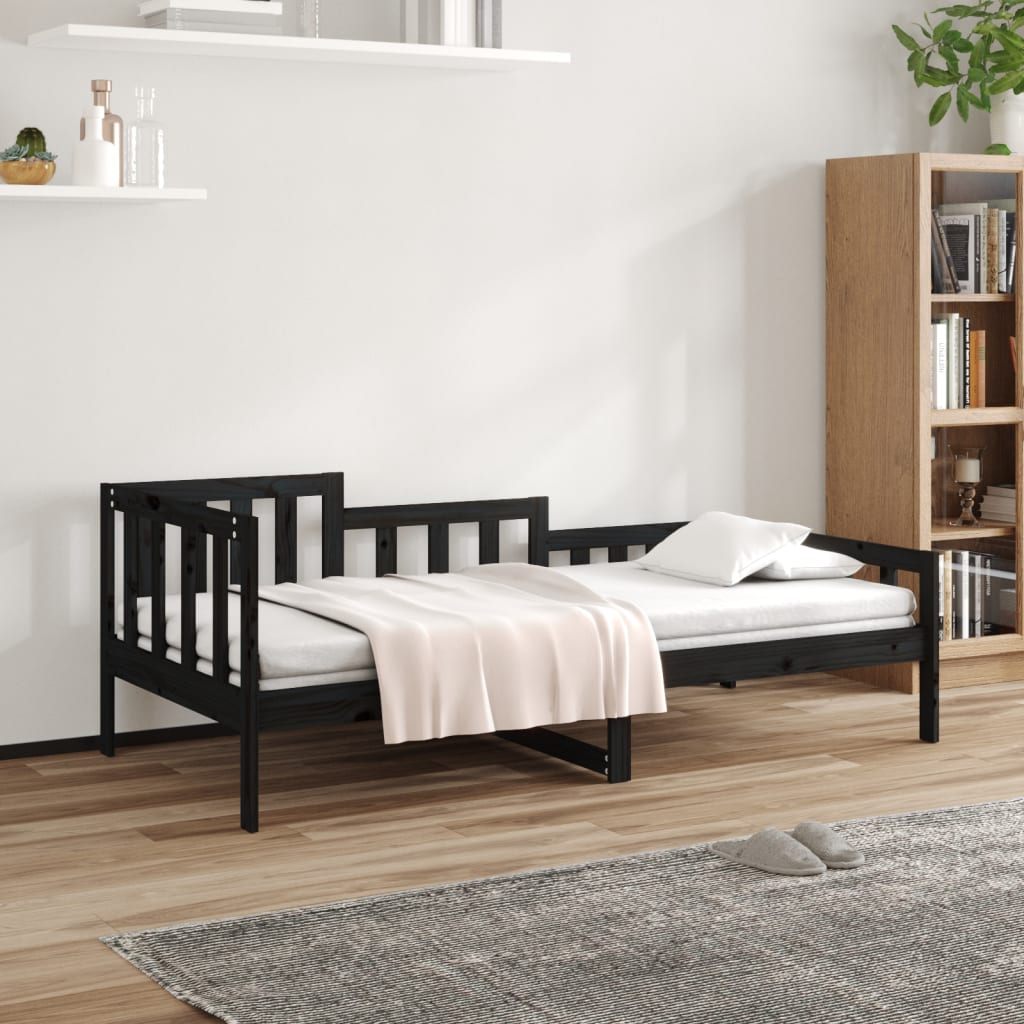 Vetonek Sofá cama madera maciza de pino negro 90x200 cm