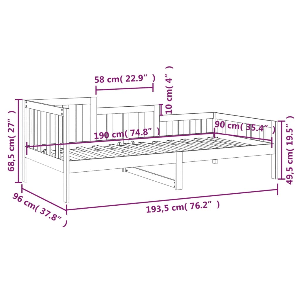 Sofá cama sin colchón madera maciza pino marrón miel 90x190 cm