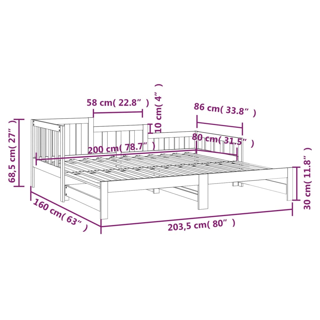 Sofá cama extraíble madera maciza de pino 2x(80x200) cm vidaXL