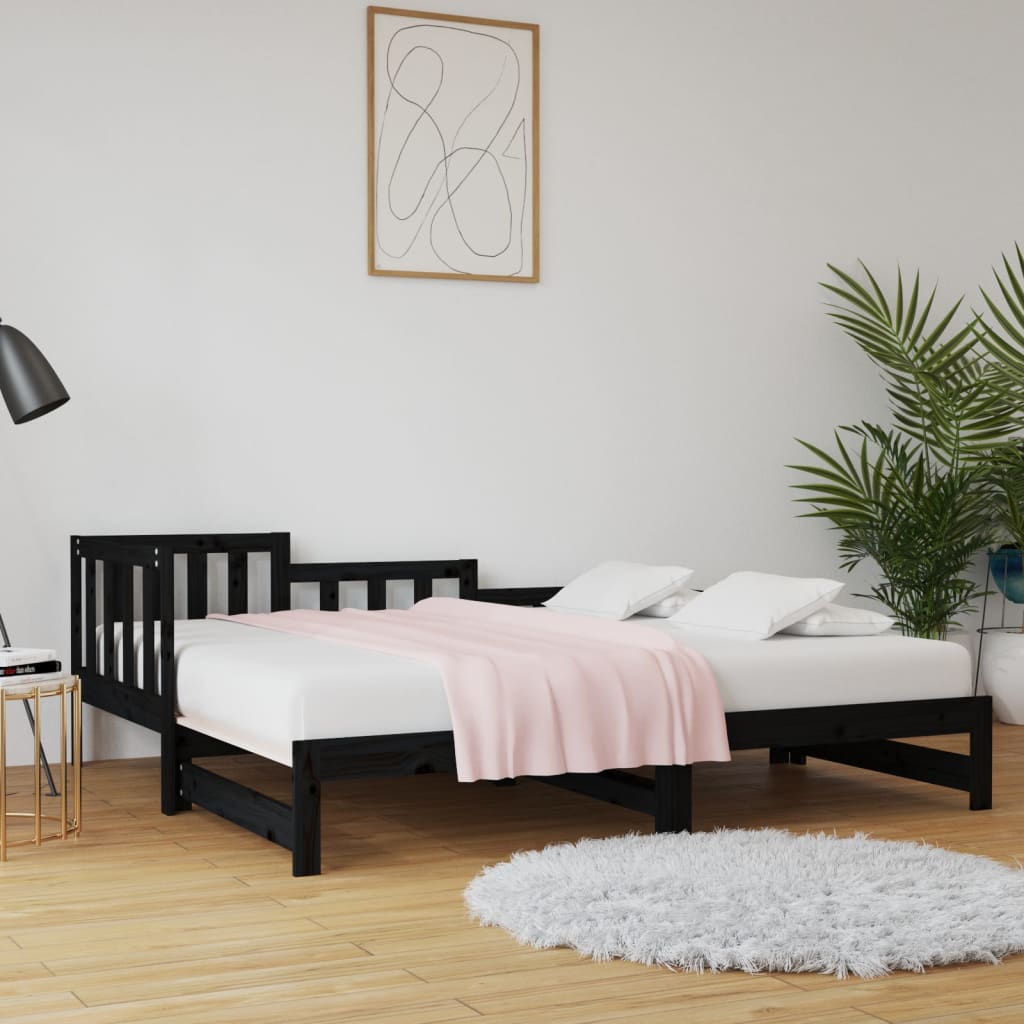 Vetonek Sofá cama extraíble madera maciza de pino negro 2x(80x200) cm