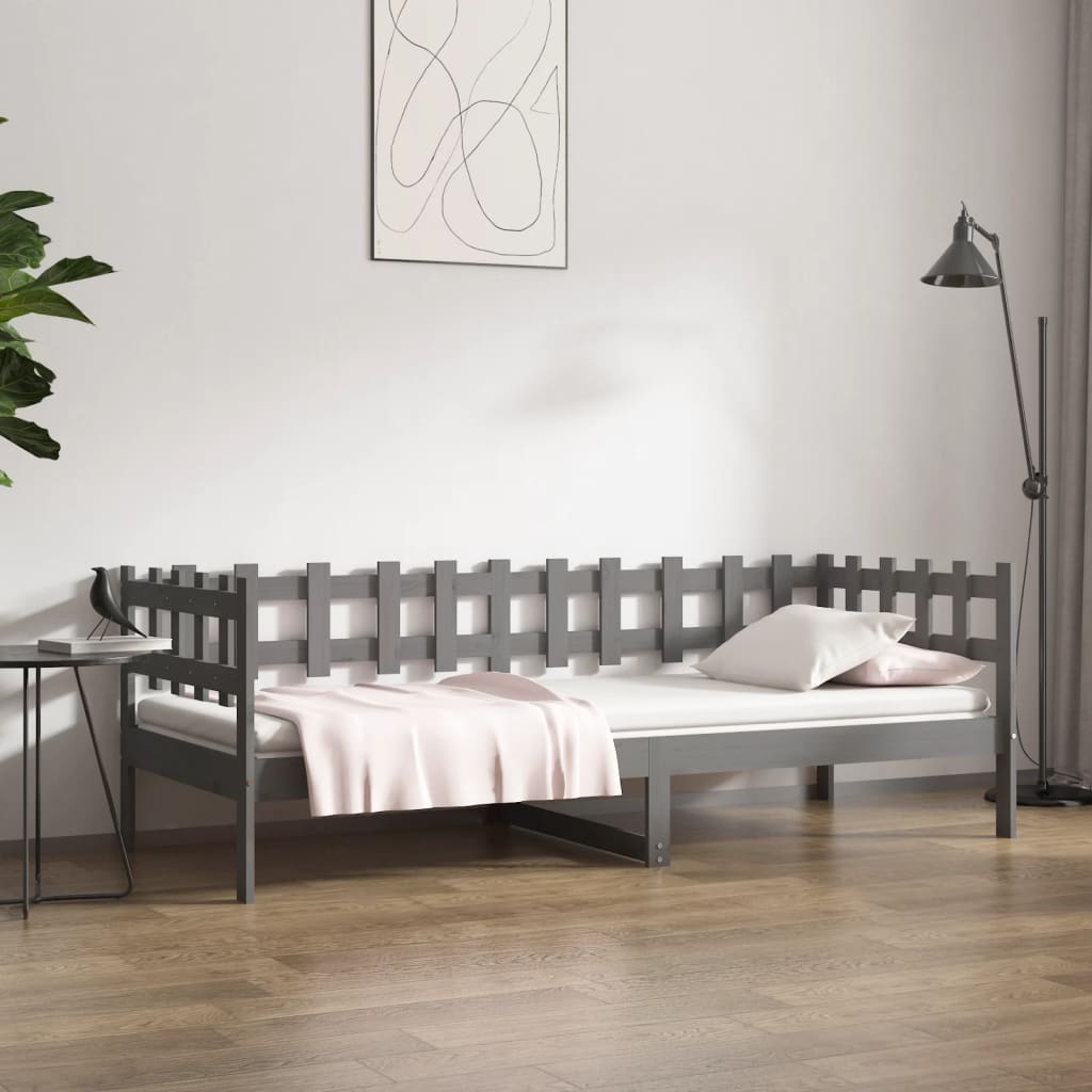 Vetonek Sofá cama sin colchón madera maciza de pino gris 80x200 cm