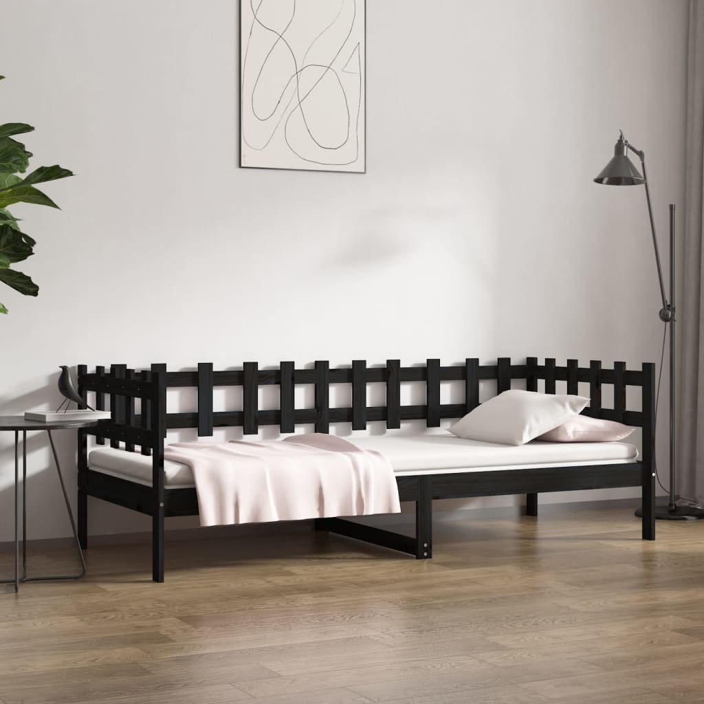 Vetonek Sofá cama sin colchón madera maciza de pino negro 80x200 cm