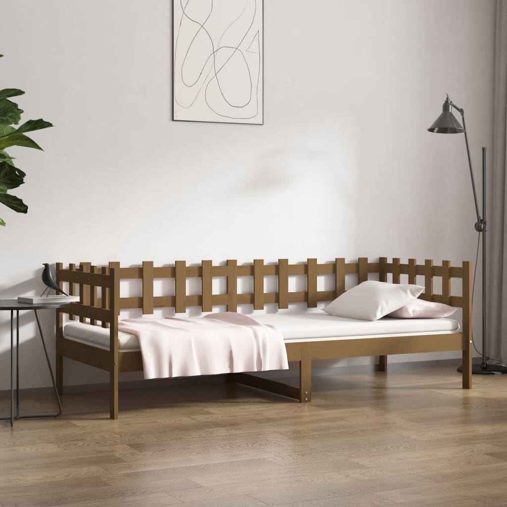 Vetonek Sofá cama madera maciza de pino marrón miel 90x200 cm