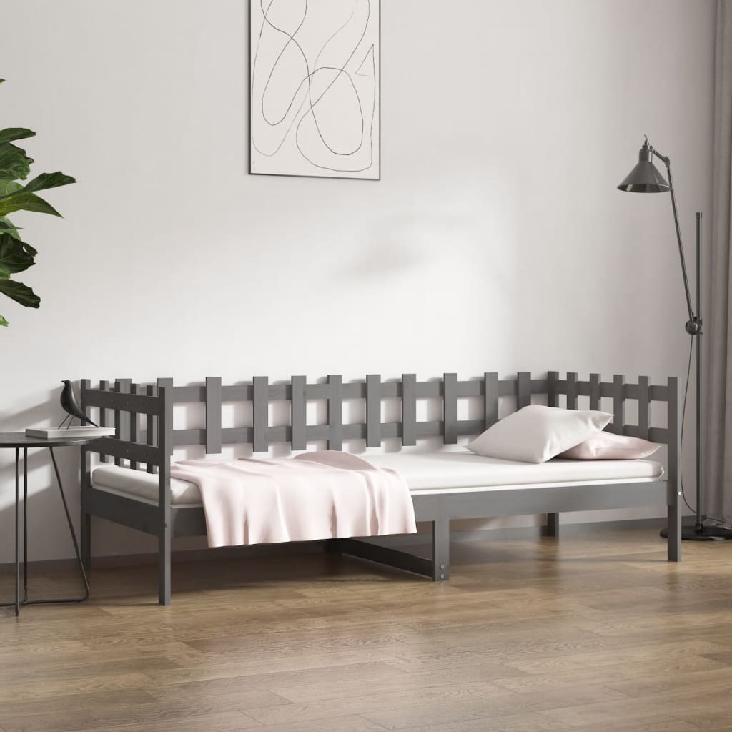 Vetonek Sofá cama sin colchón madera maciza de pino gris 90x190 cm