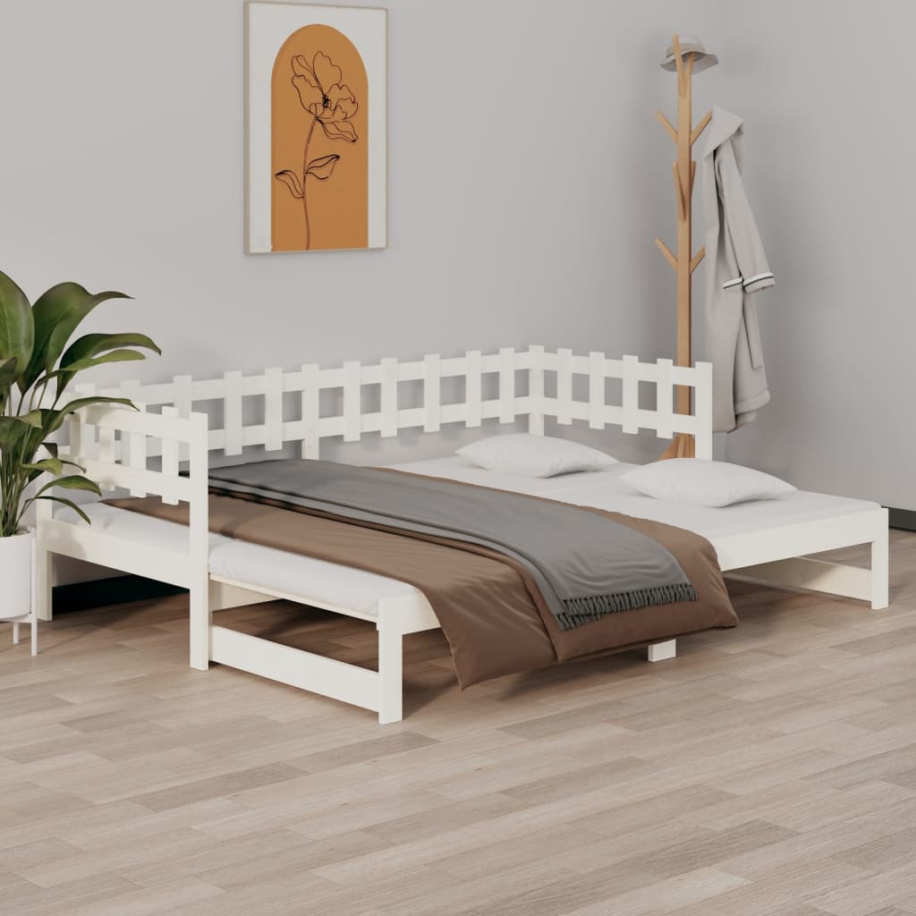 Vetonek Sofá cama extraíble madera maciza de pino blanco 2x(80x200) cm