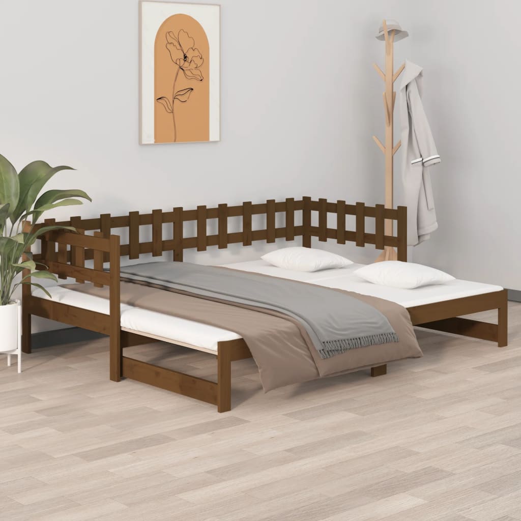 Vetonek Sofá cama extraíble sin colchón marrón miel 2x(80x200) cm