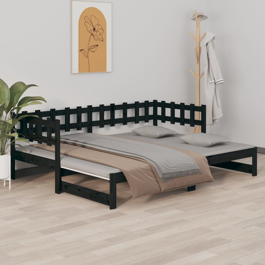 Vetonek Sofá cama extraíble sin colchón negro 2x(90x200) cm