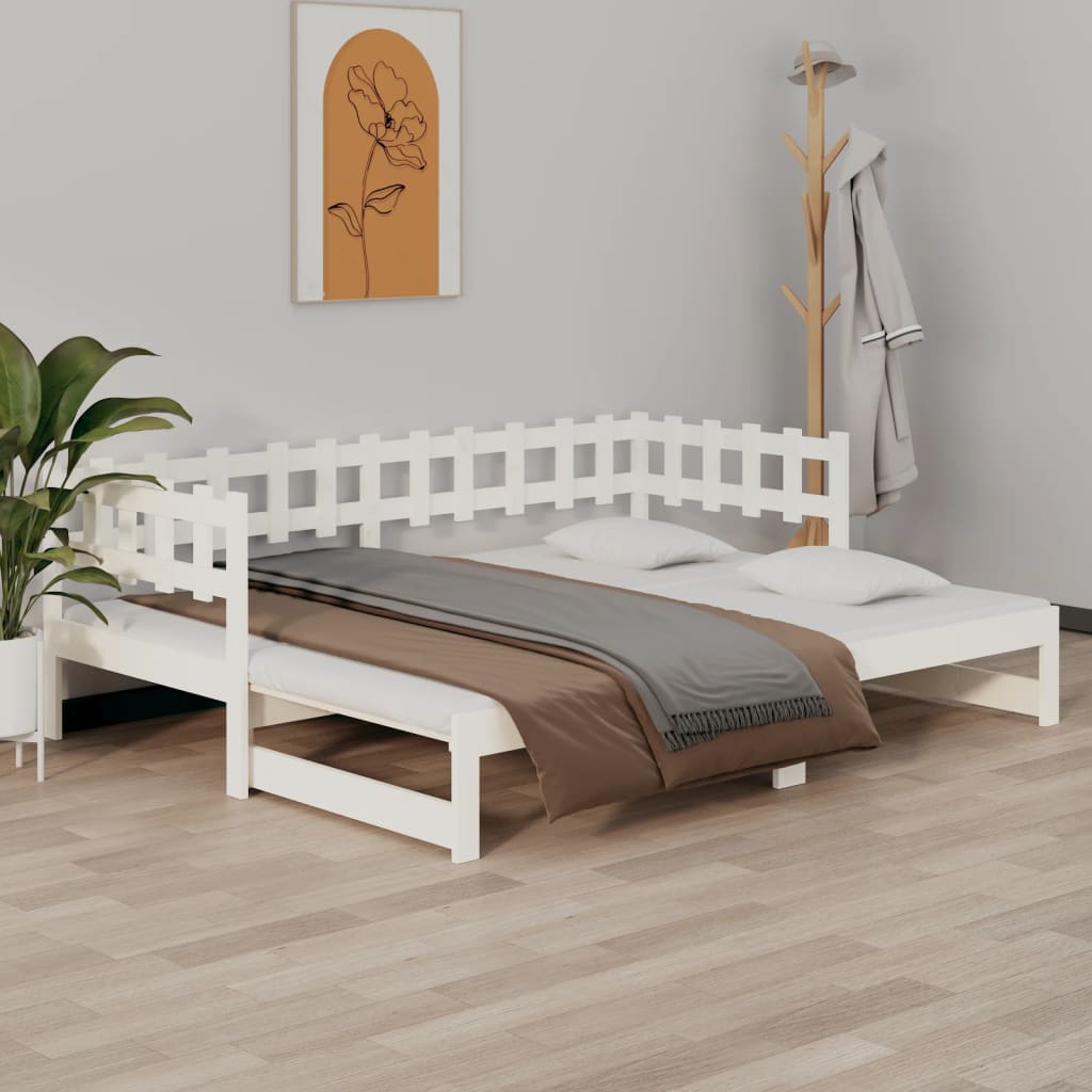 Vetonek Sofá cama extraíble sin colchón blanco 2x(90x190) cm