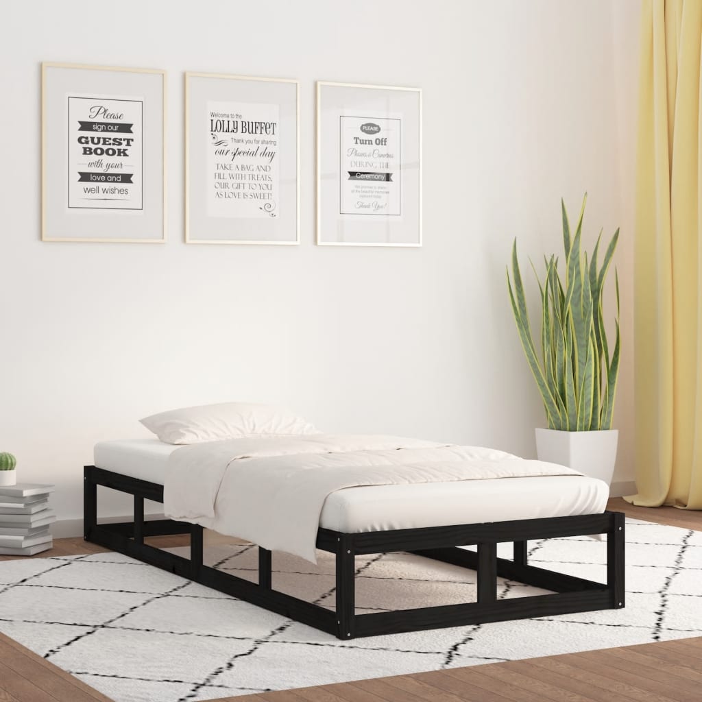 Vetonek Estructura cama madera maciza individual negro 75x190 cm