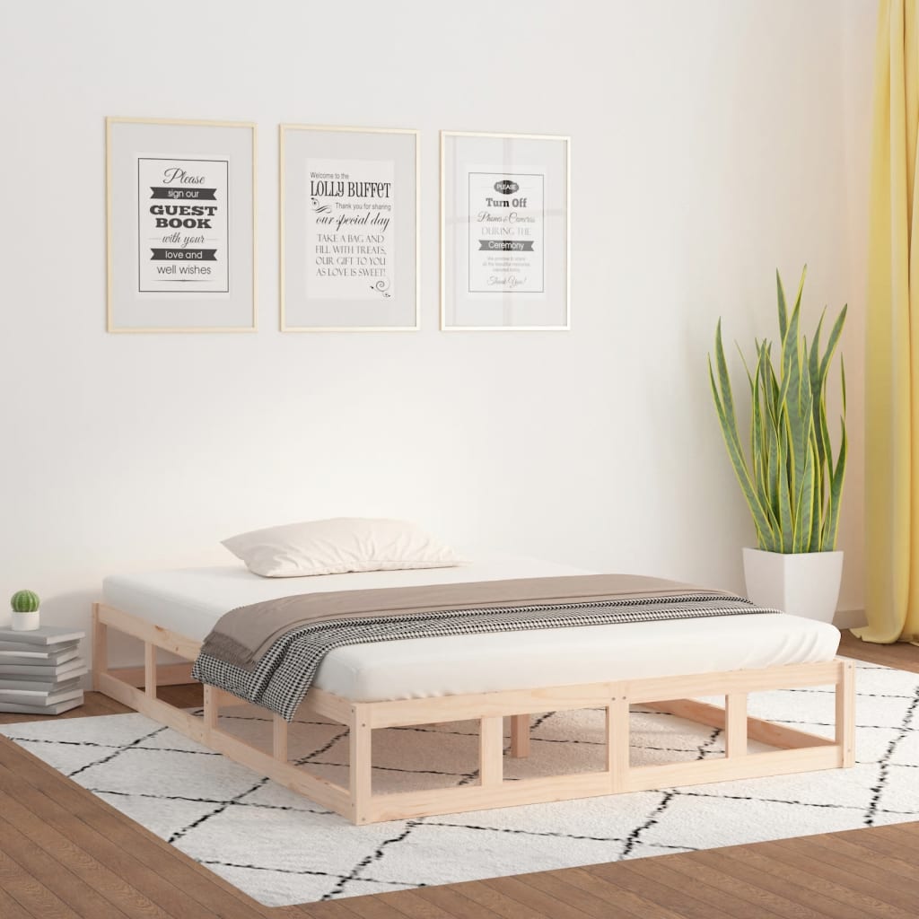 Vetonek Estructura de cama doble pequeña de madera maciza 120x190 cm