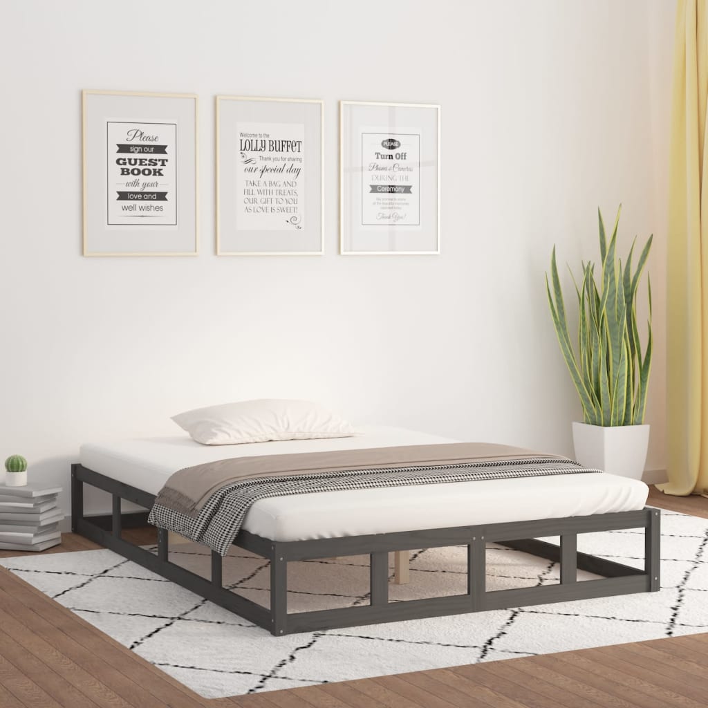 Vetonek Estructura cama doble pequeña madera maciza gris 120x190 cm